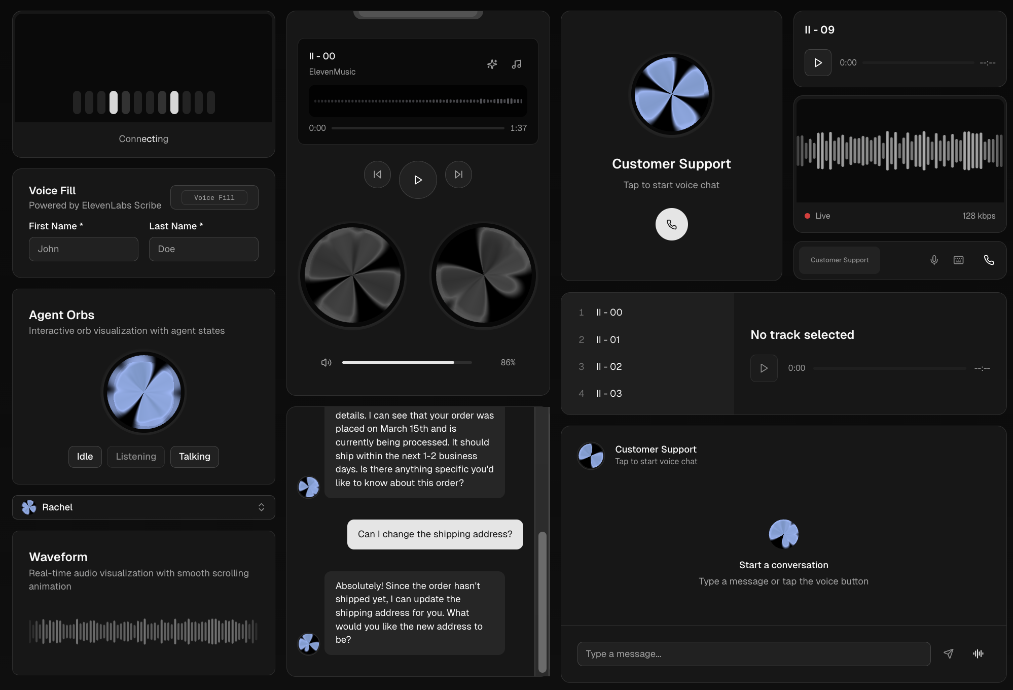 ElevenLabs UI: componentes de voz para React